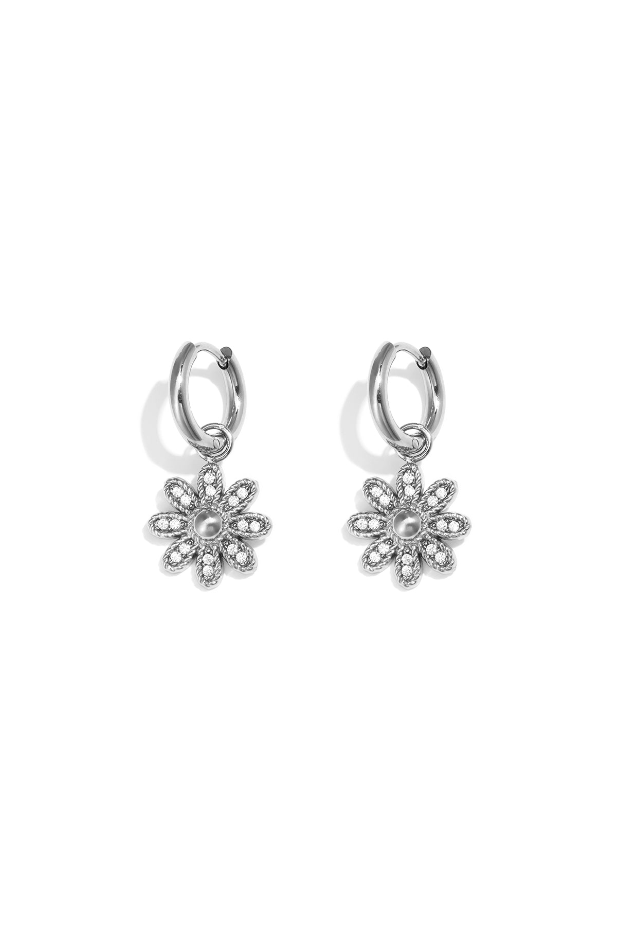 Earrings with decorated hanging flower