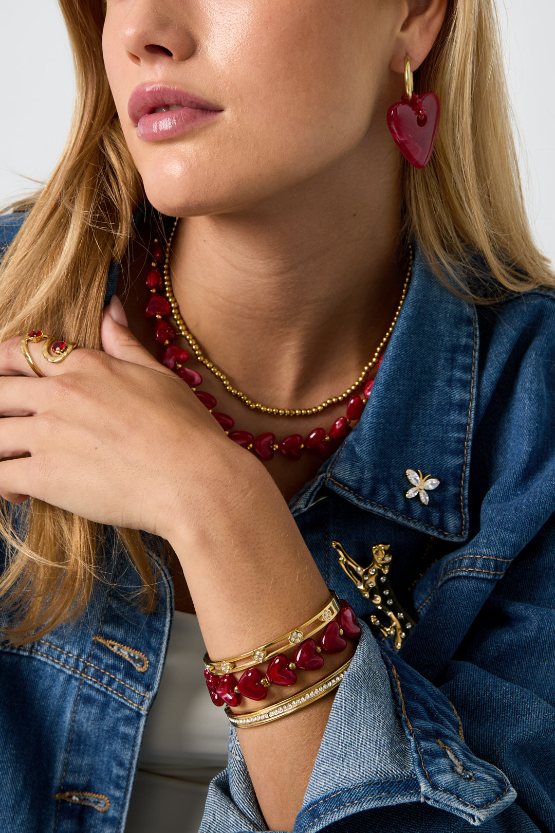 Elastic heart beaded bracelet