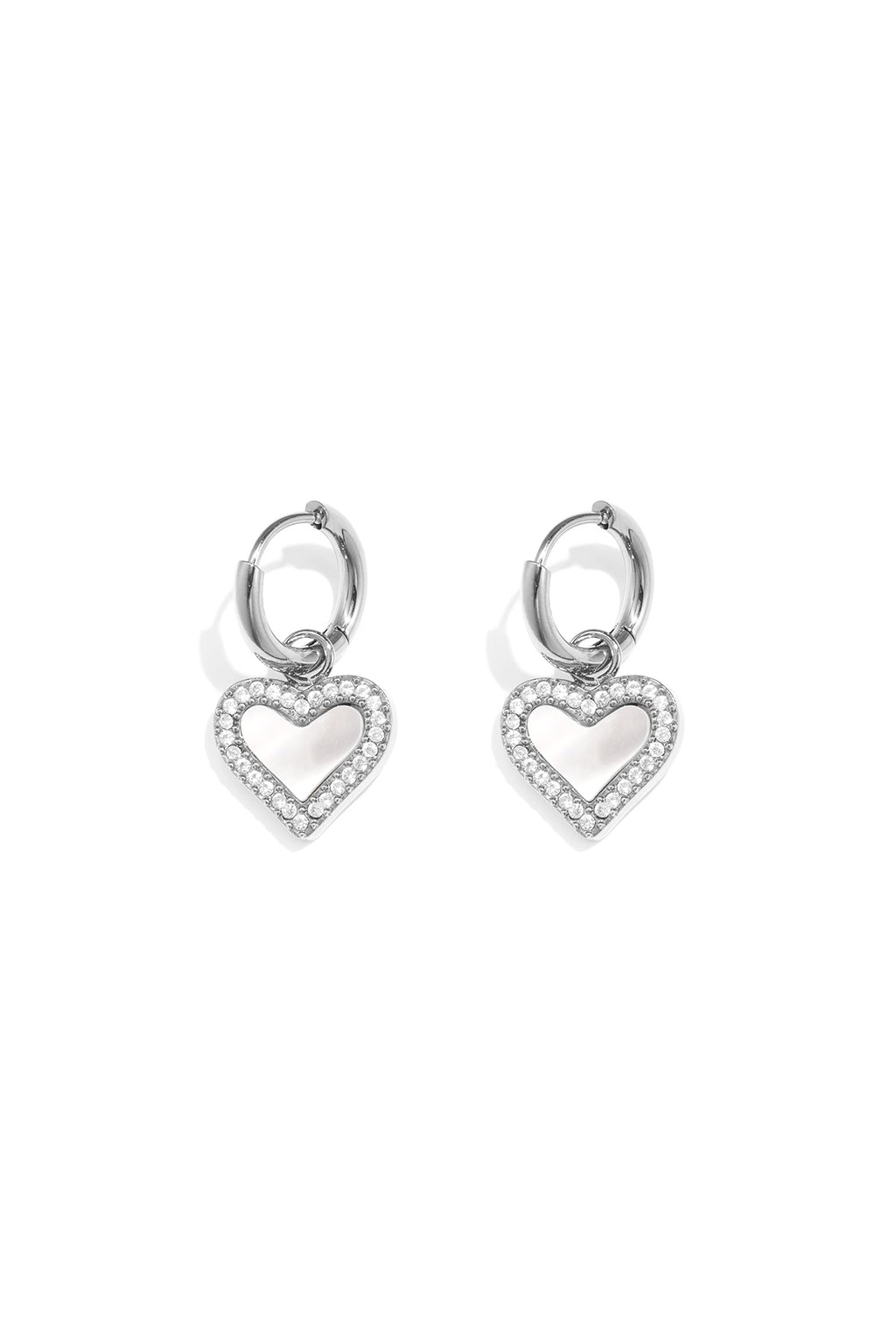 Earrings with dangling mother-of-pearl hearts